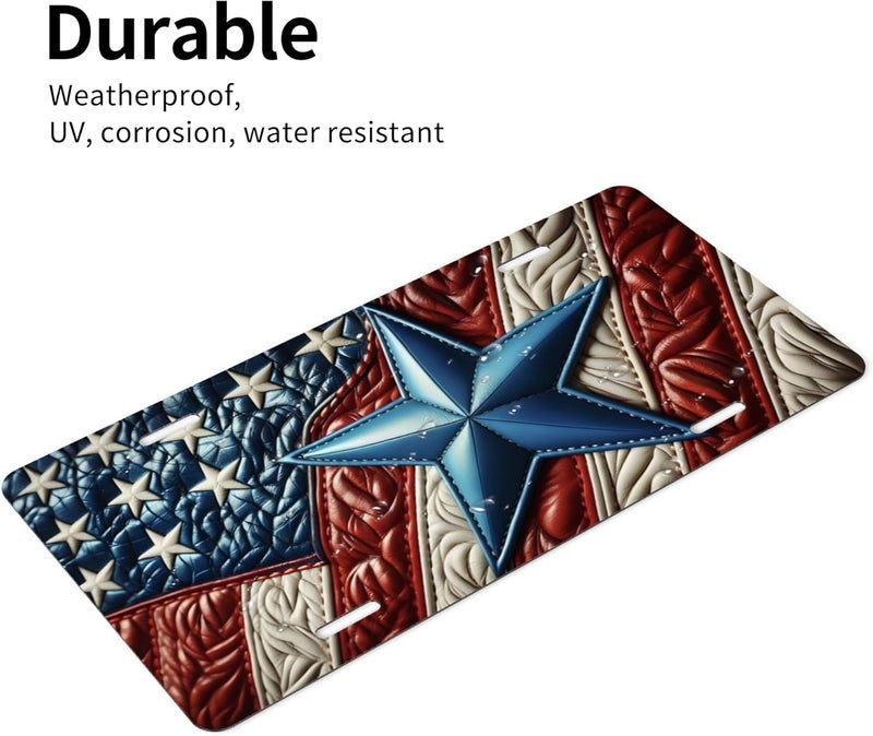 CTVSLFU Front License Plate Cover – Aluminum Metal Car Accessory, Rust-Proof Novelty Vanity Tag Decor for Men & Women, 6x12 with 4 Holes - Vintage Stars and Stripes 007 - Image 3